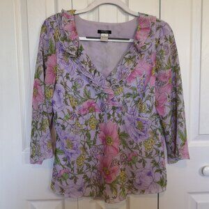 Bob Mackie women's floral 3/4 sleeve blouse Size M